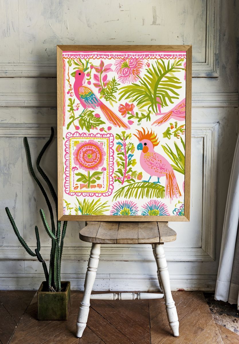 Tropical Birds Illustration Poster. room preview
