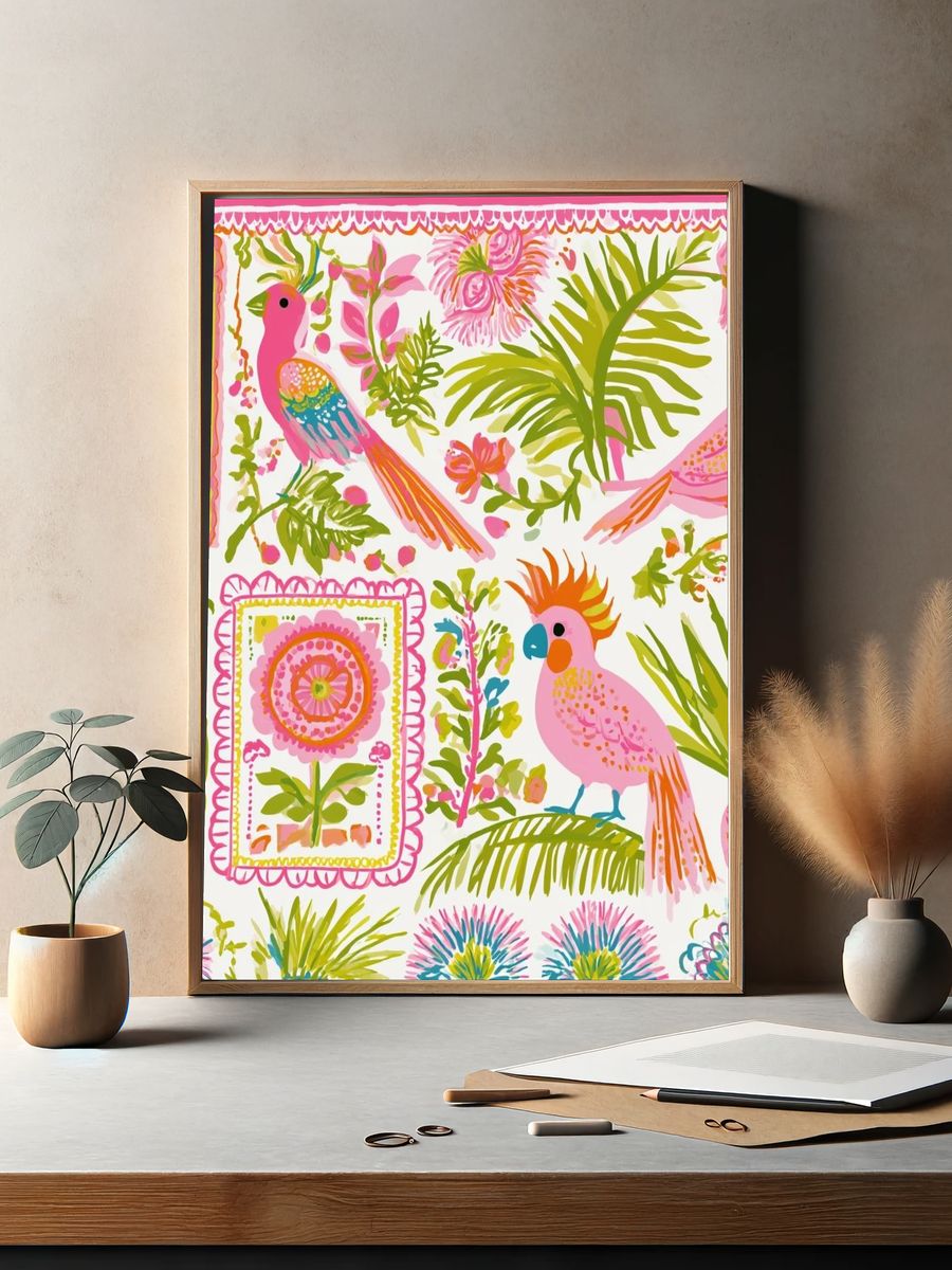 Tropical Birds Illustration Poster. — room view 2