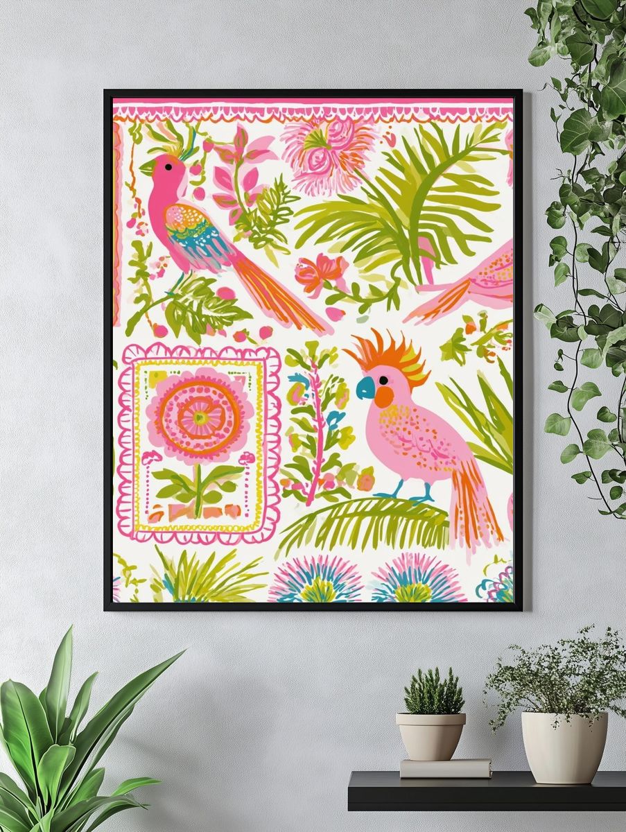 Tropical Birds Illustration Poster. — room view 4