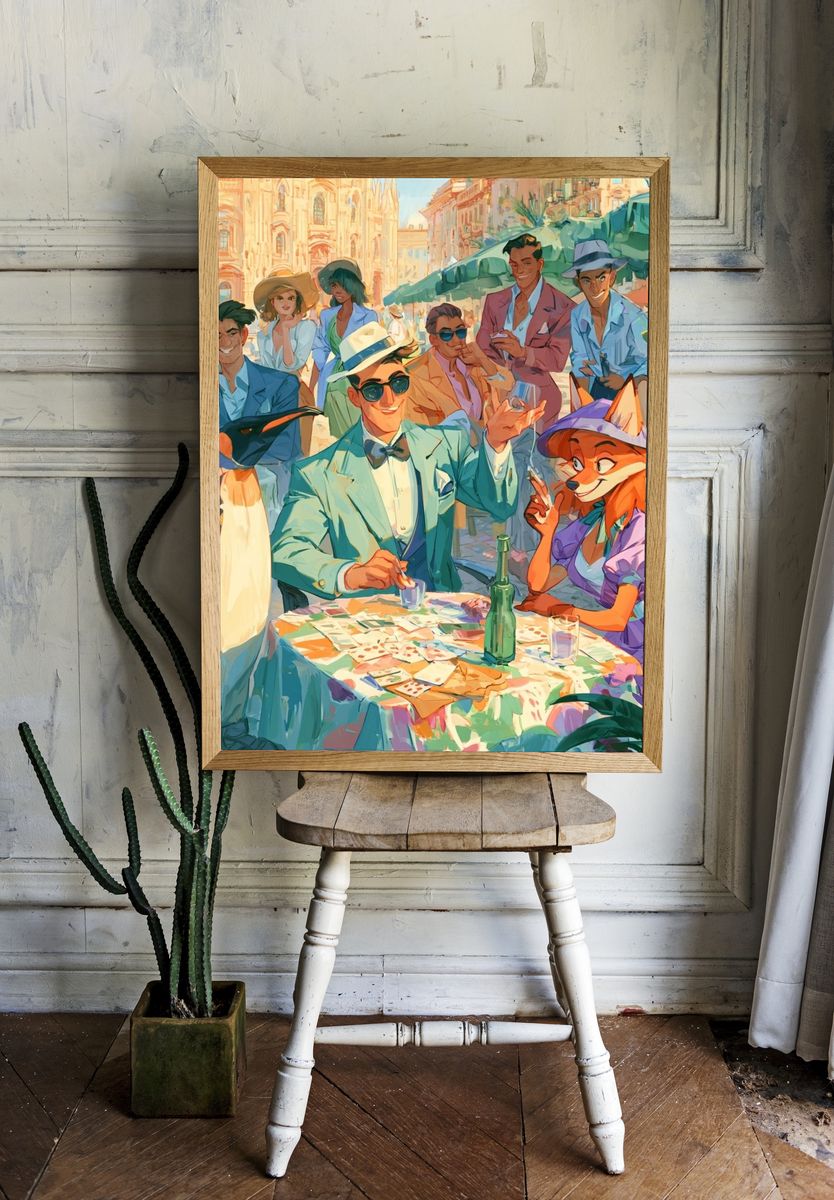 Paris Café Gathering Illustration Poster. — room view 1