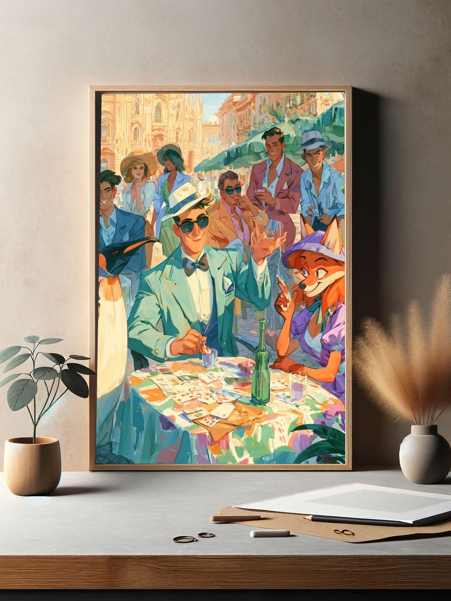Paris Café Gathering Illustration Poster. — room view 2