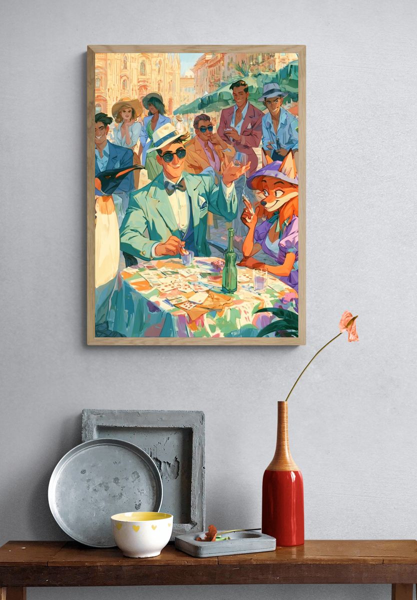 Paris Café Gathering Illustration Poster. — room view 3