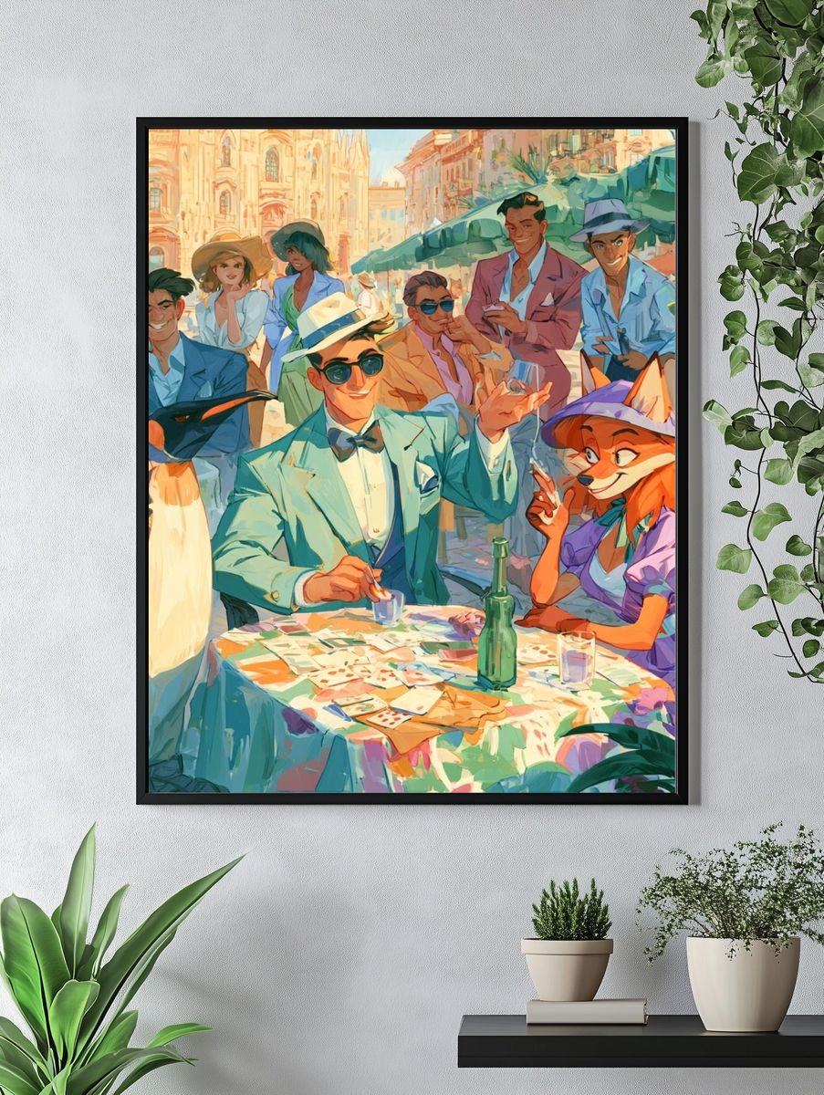 Paris Café Gathering Illustration Poster. — room view 4