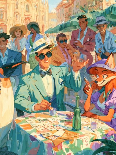 Paris Café Gathering Illustration Poster.