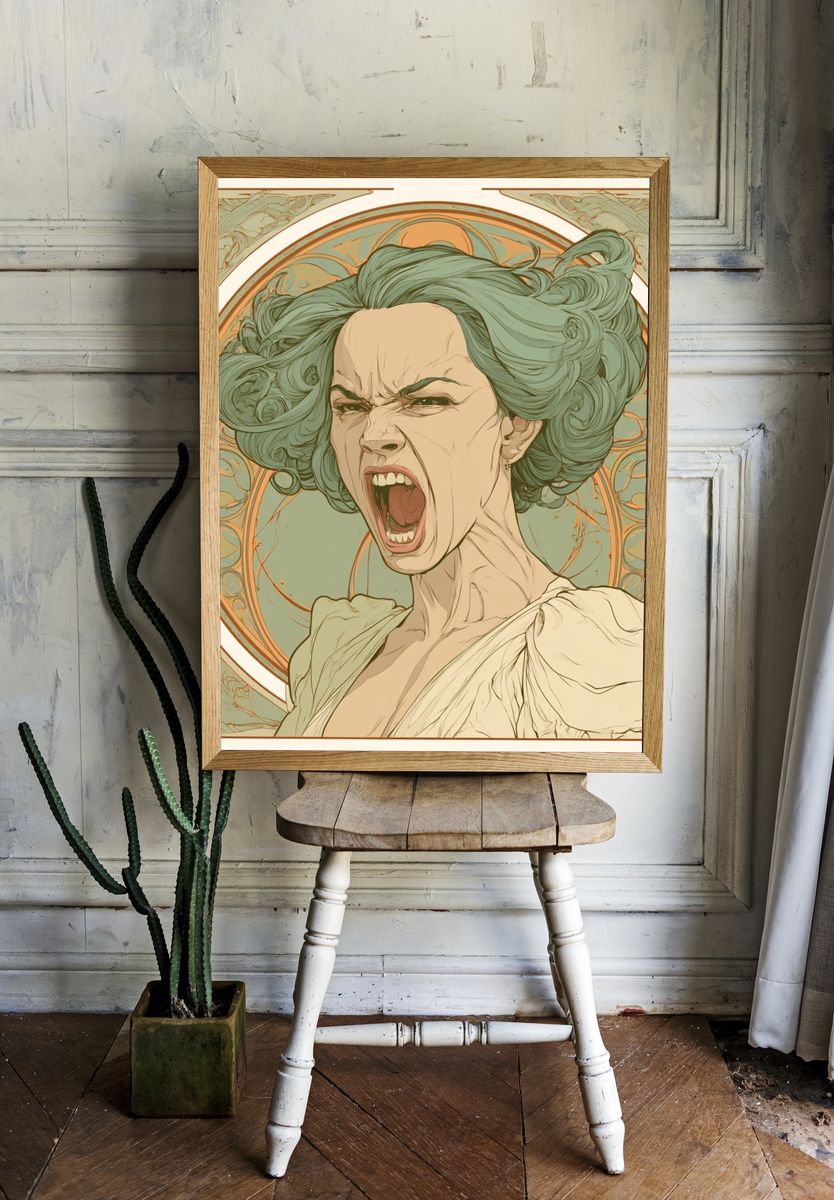 Screaming Woman Art Nouveau Poster. — room view 1