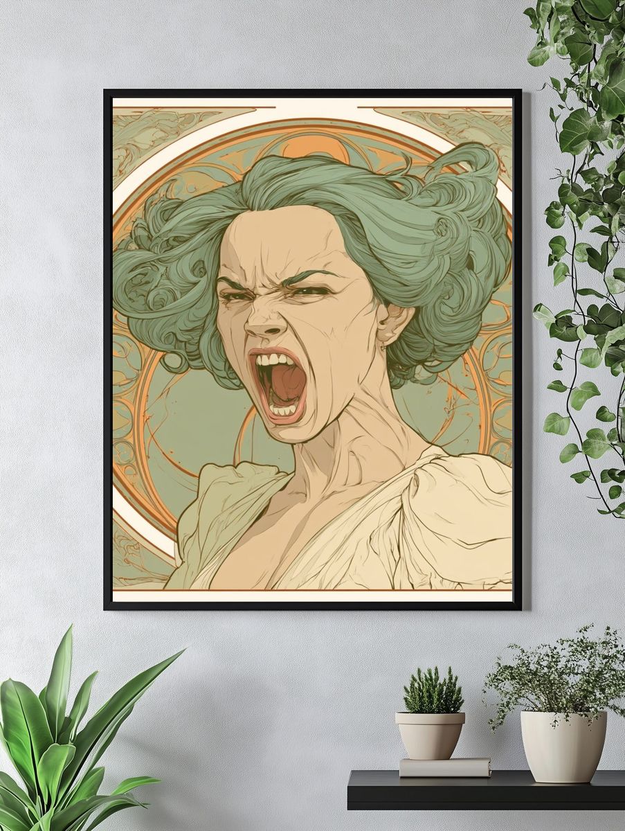Screaming Woman Art Nouveau Poster. — room view 4