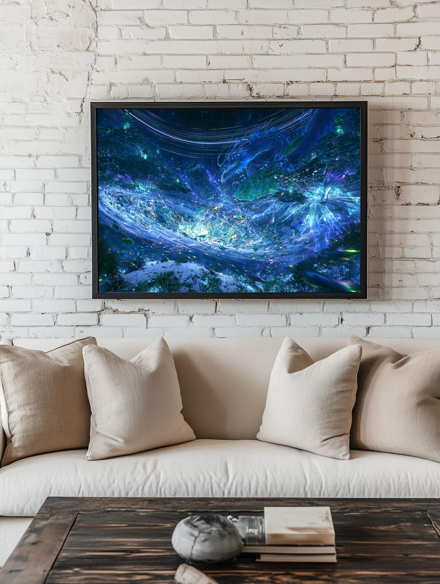 Celestial Dragon Battle Illustration Poster. room preview