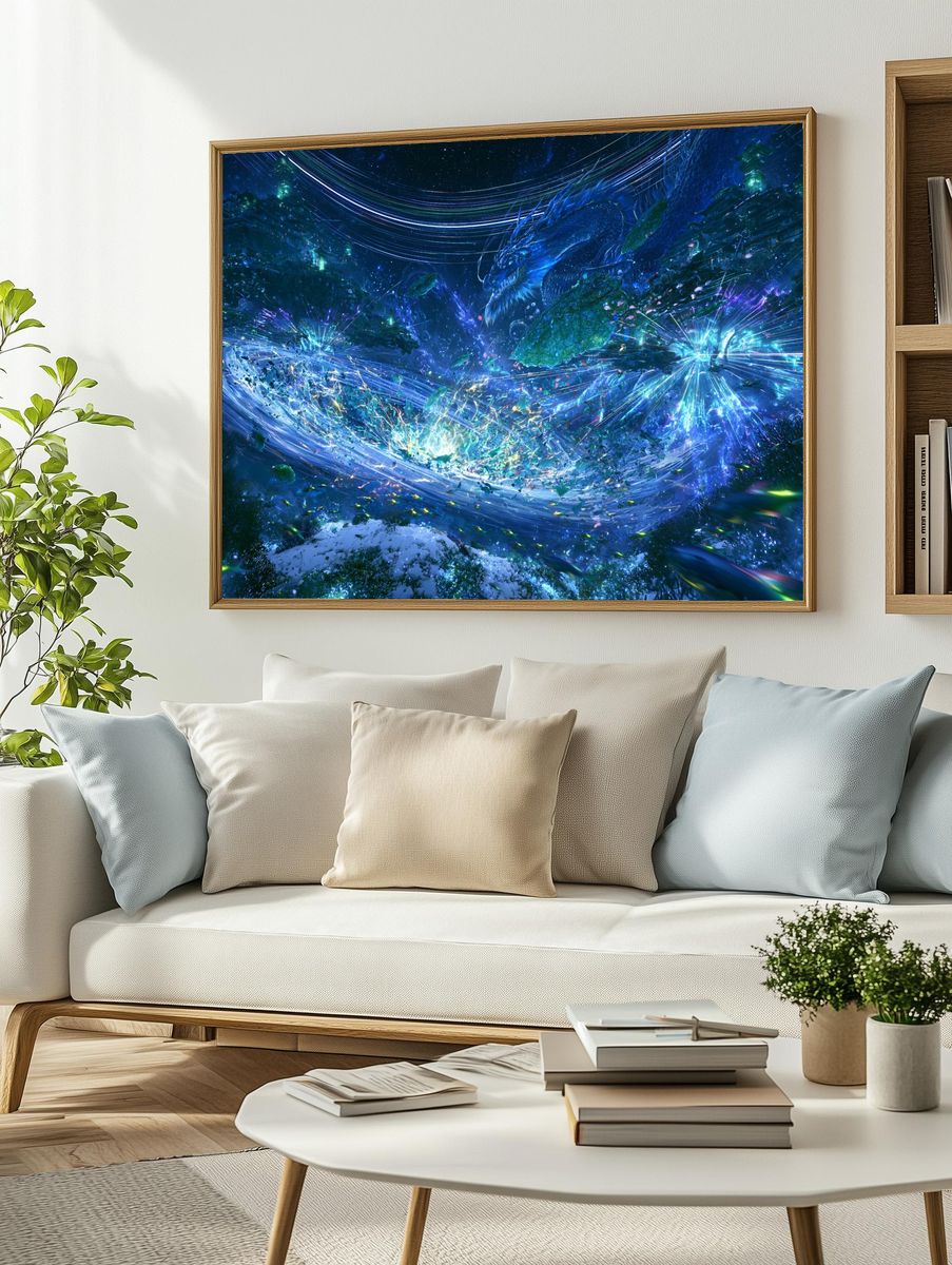 Celestial Dragon Battle Illustration Poster. — room view 2