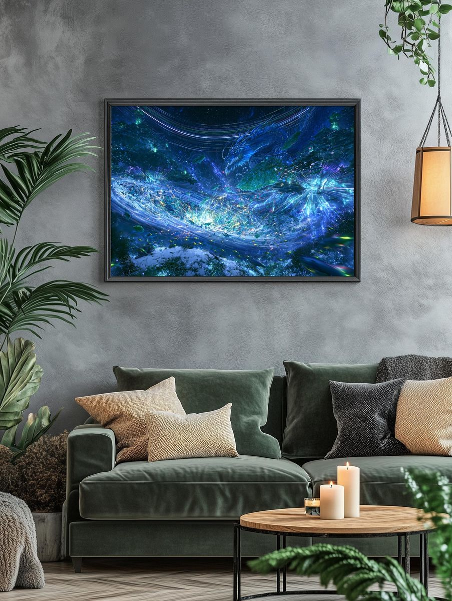 Celestial Dragon Battle Illustration Poster. — room view 4