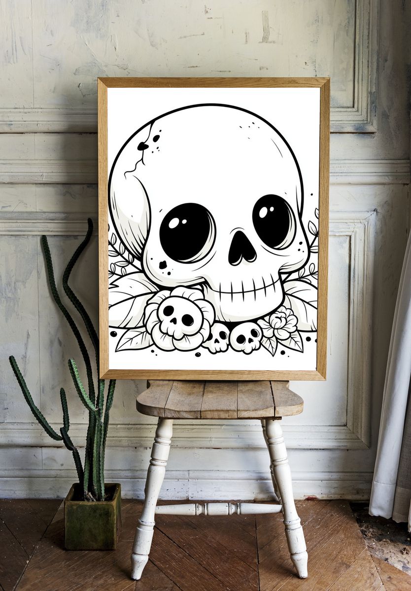Cute Skull Line Art Poster. — room view 1