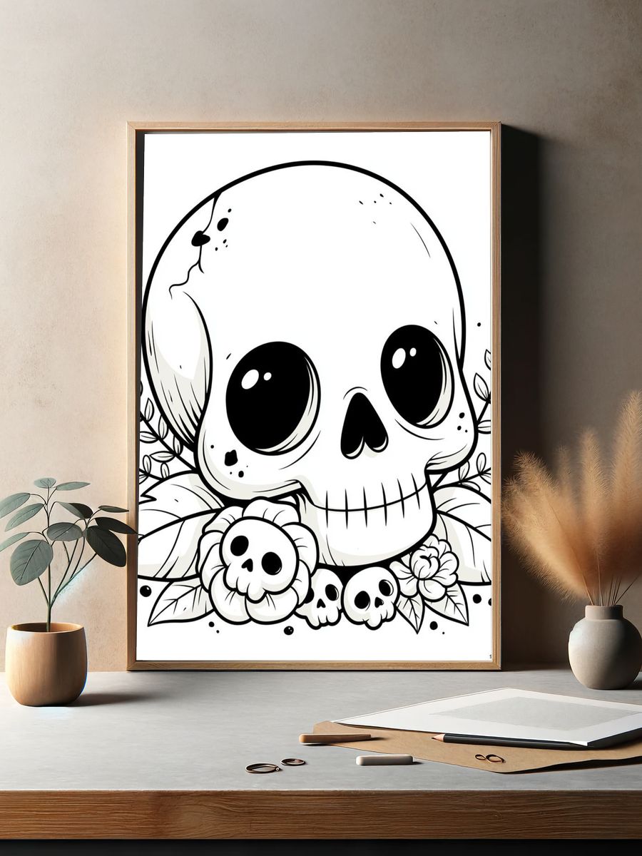 Cute Skull Line Art Poster. — room view 2