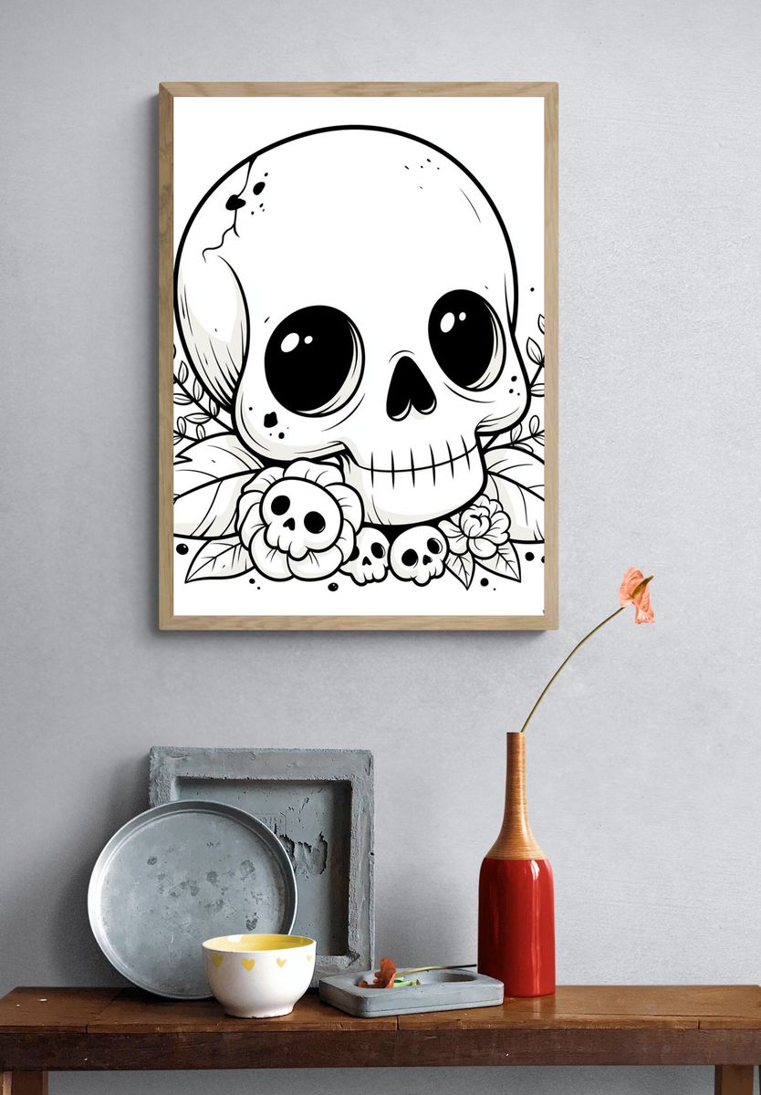 Cute Skull Line Art Poster. — room view 3