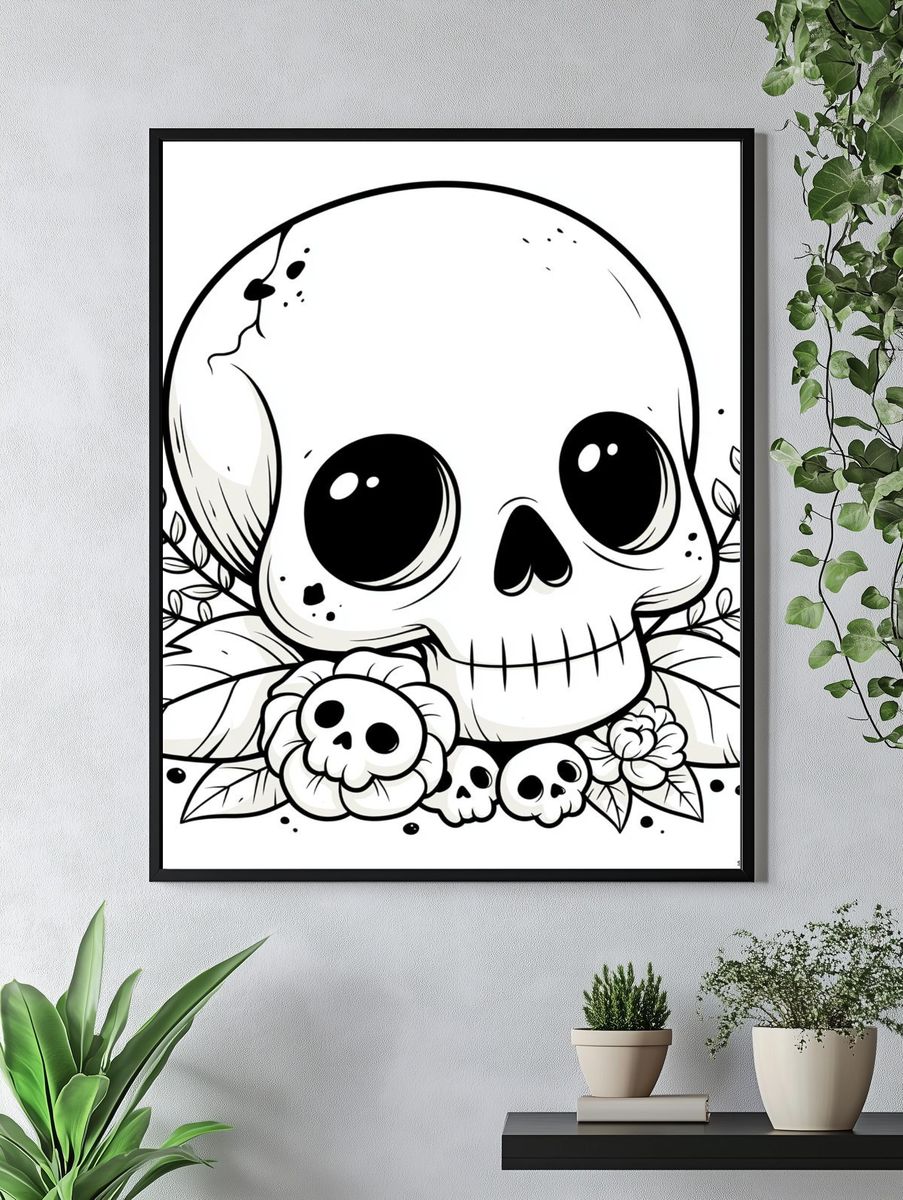 Cute Skull Line Art Poster. — room view 4