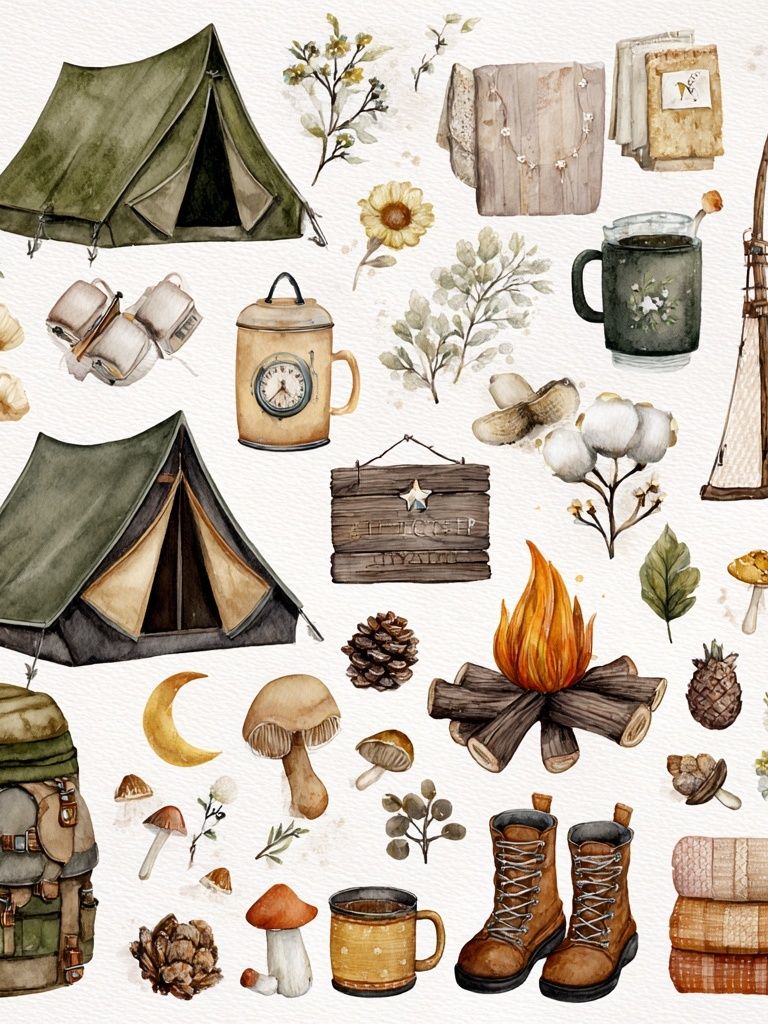 Camping Adventure Watercolor Print. poster detail