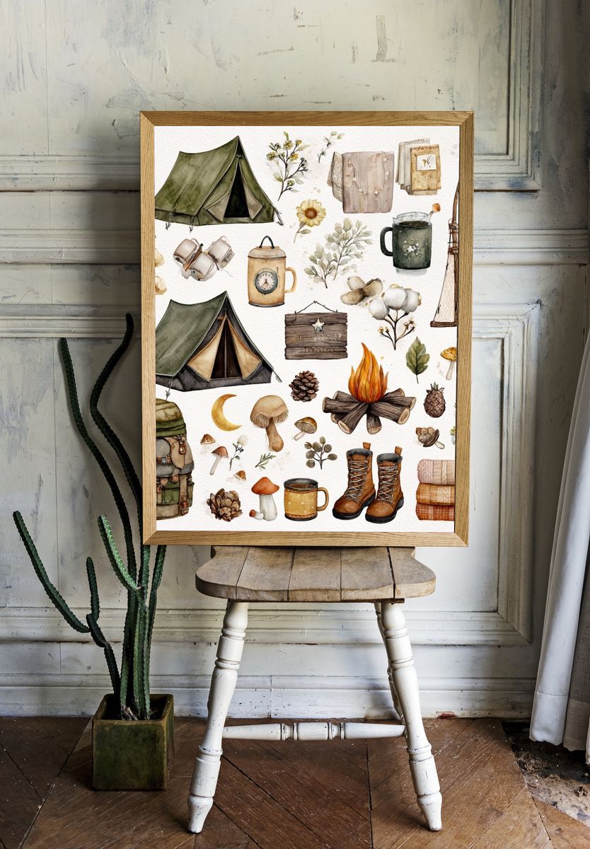 Camping Adventure Watercolor Print. room preview