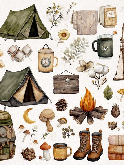 Camping Adventure Watercolor Print. poster
