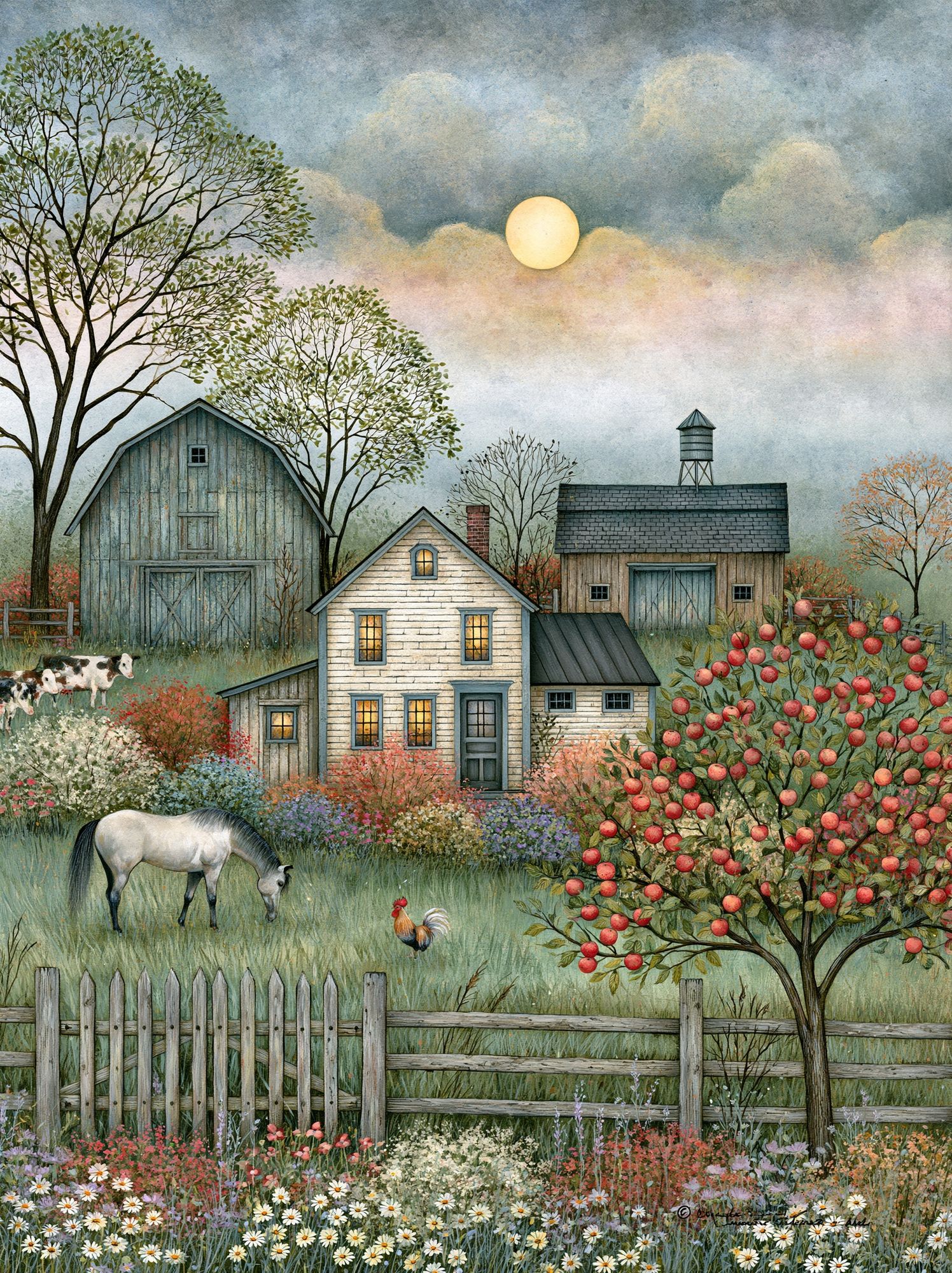Pastoral Farmhouse Landscape Print. poster detail