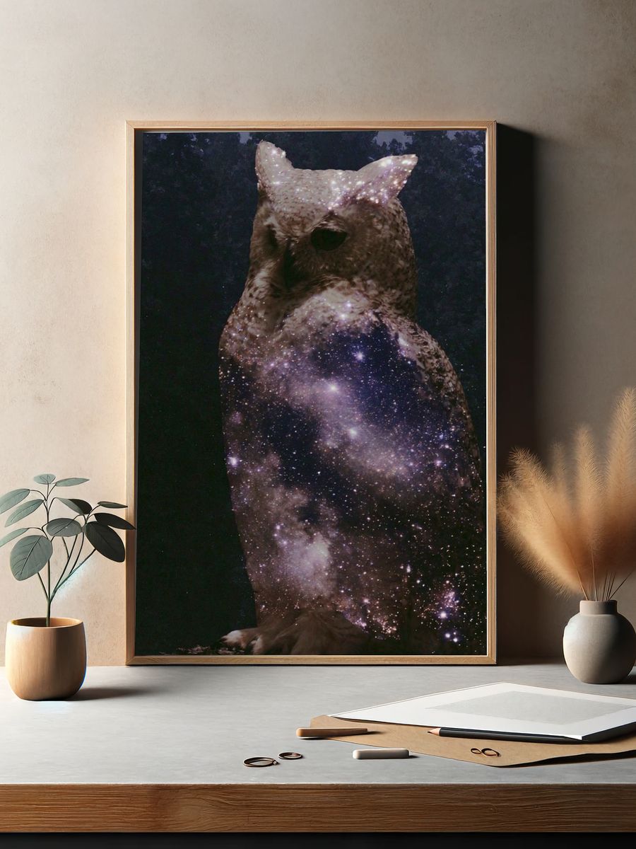 Cosmic Owl Illustration Poster. — room view 2