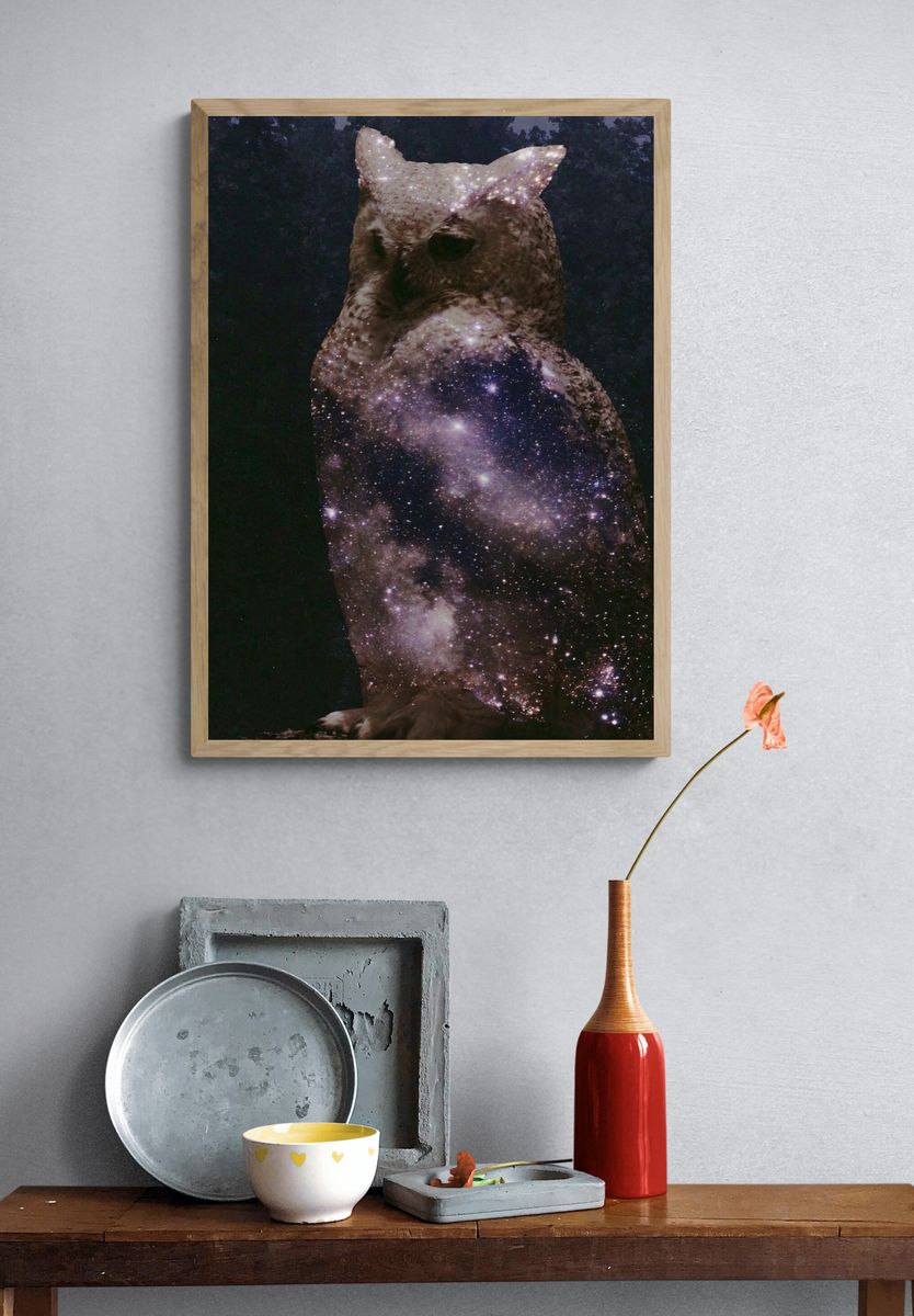 Cosmic Owl Illustration Poster. — room view 3