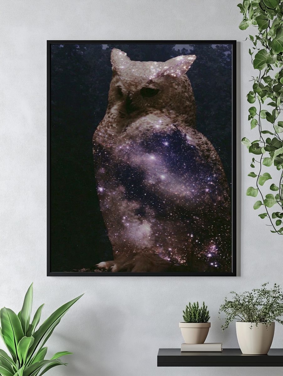 Cosmic Owl Illustration Poster. — room view 4