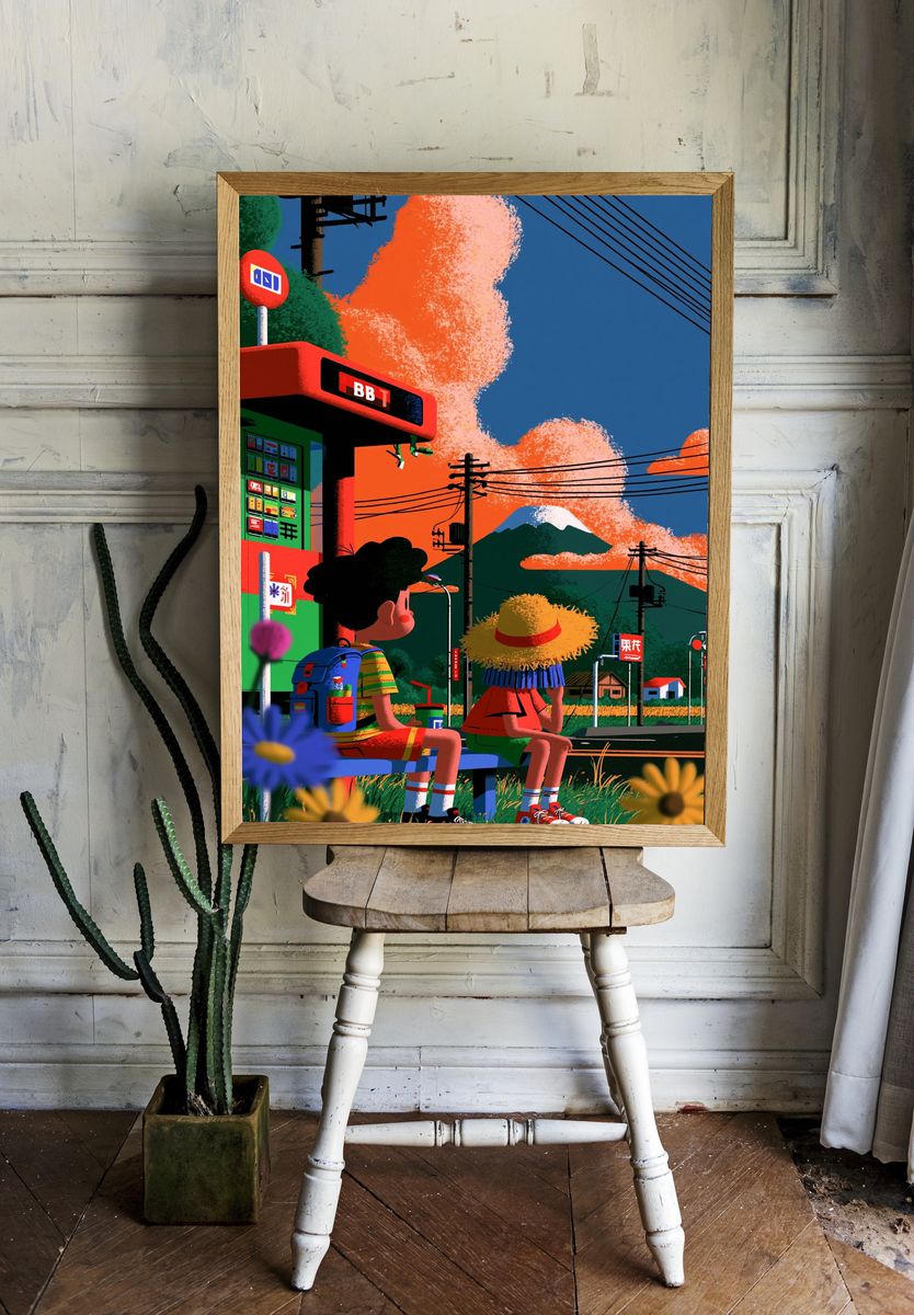 Japanese Countryside Illustration Poster. room preview