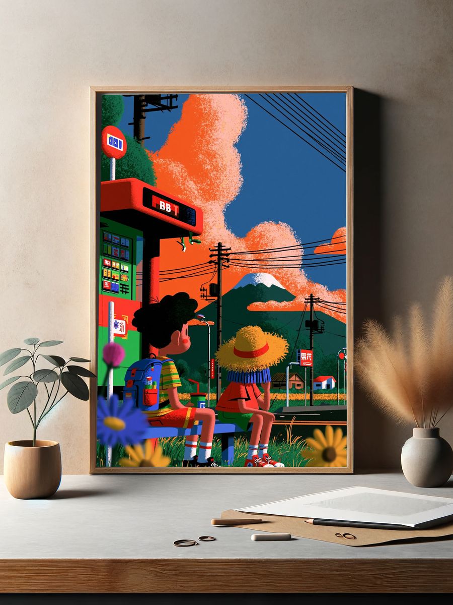 Japanese Countryside Illustration Poster. — room view 2