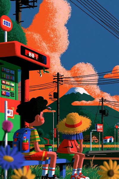 Japanese Countryside Illustration Poster. poster print