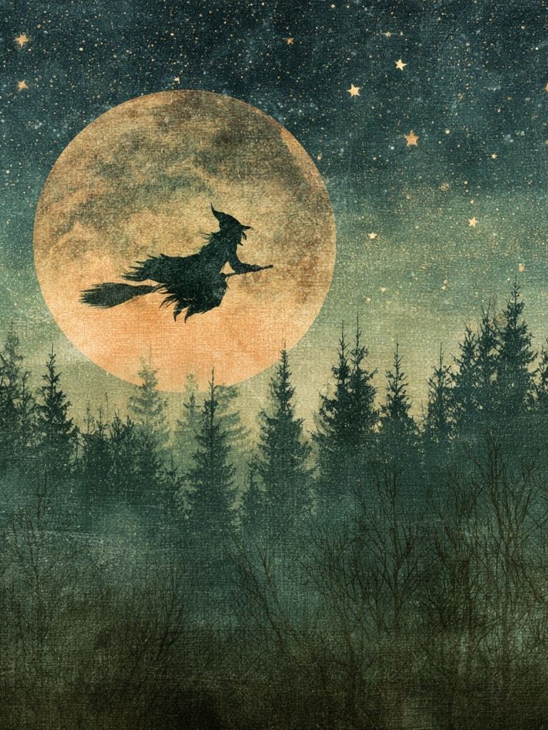 Witch Silhouette Moonlit Forest Poster. poster detail