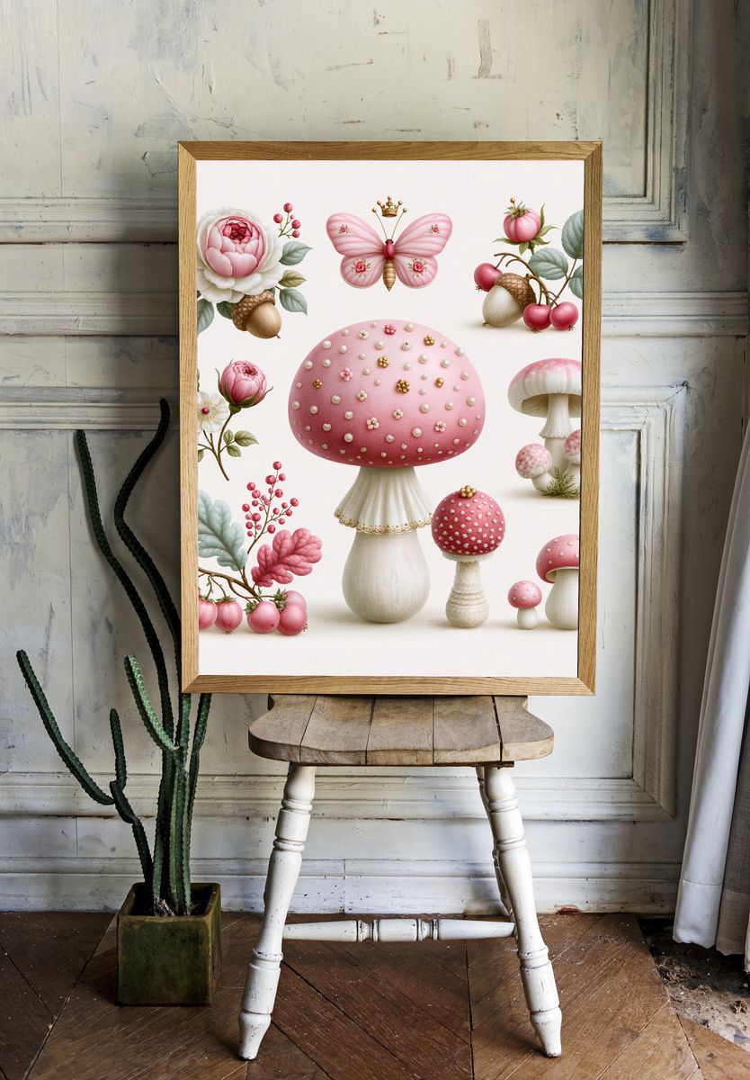 Whimsical Mushroom Garden Print. room preview