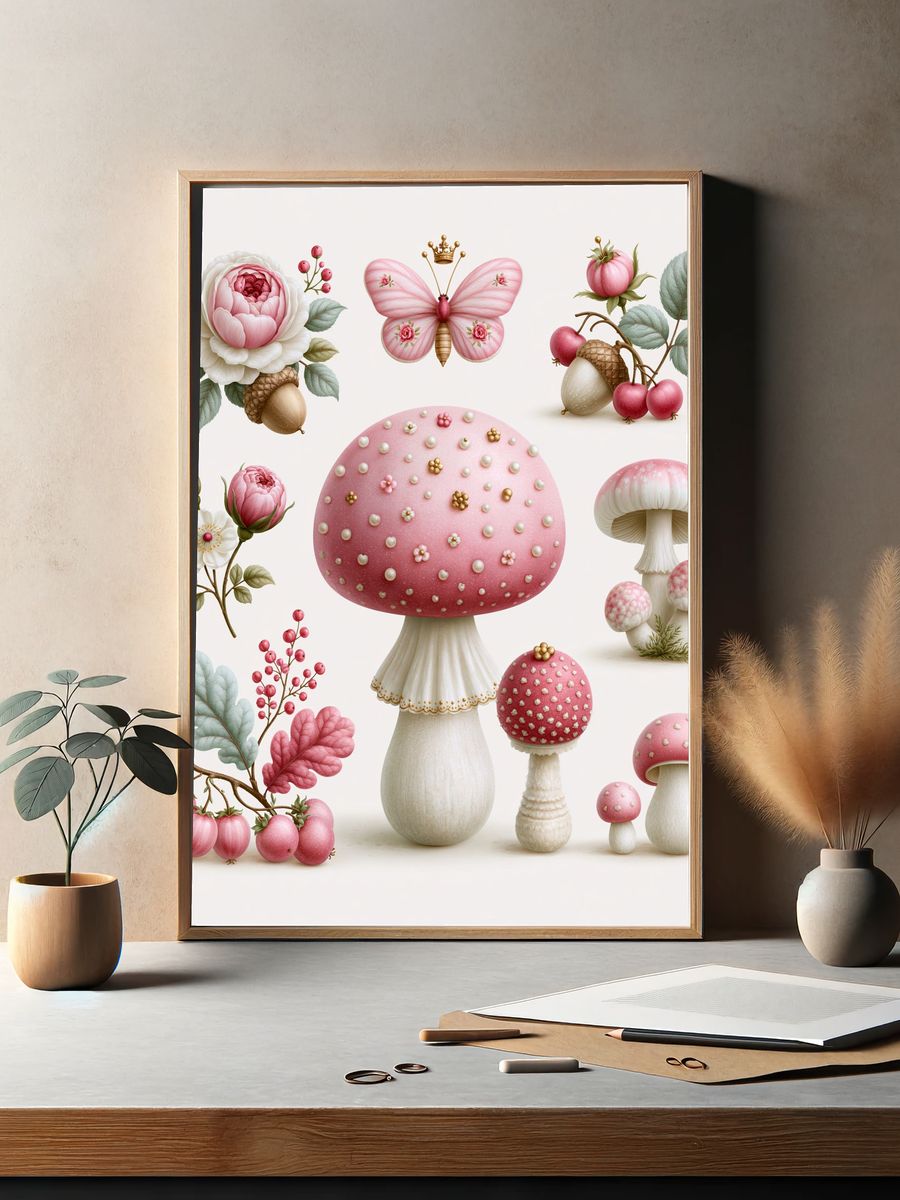 Whimsical Mushroom Garden Print. — room view 2
