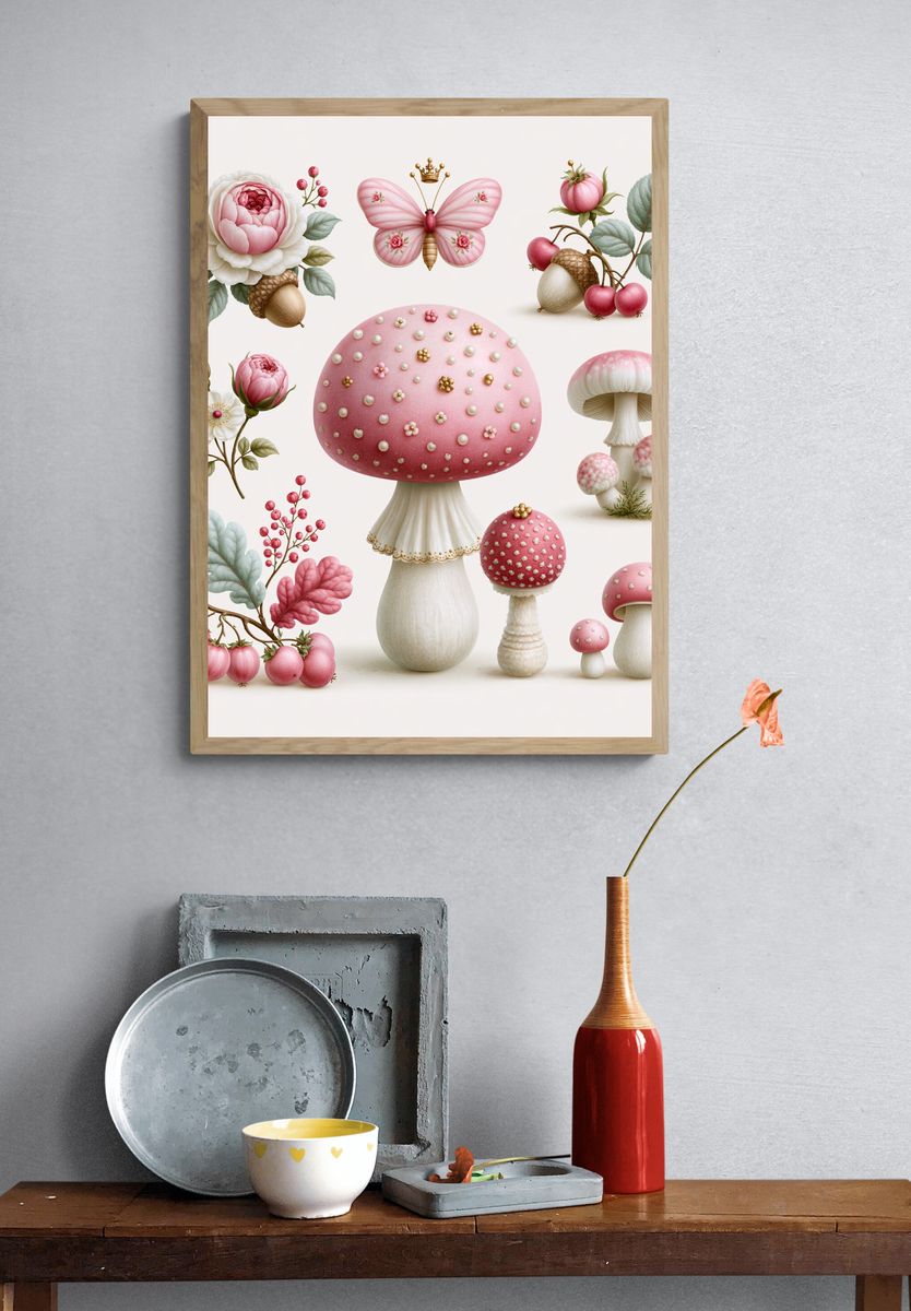 Whimsical Mushroom Garden Print. — room view 3