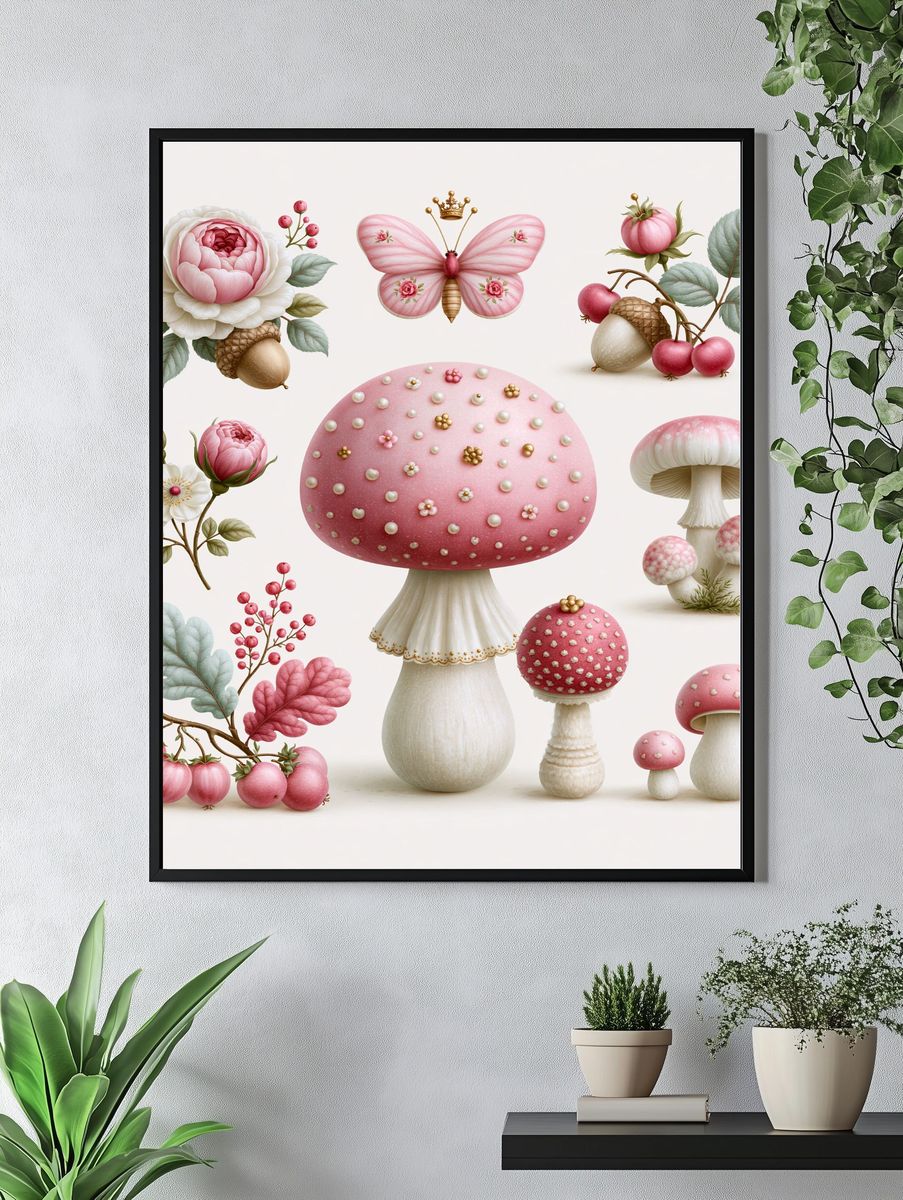 Whimsical Mushroom Garden Print. — room view 4