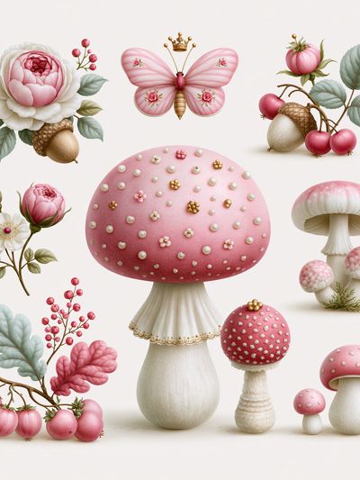 Whimsical Mushroom Garden Print.