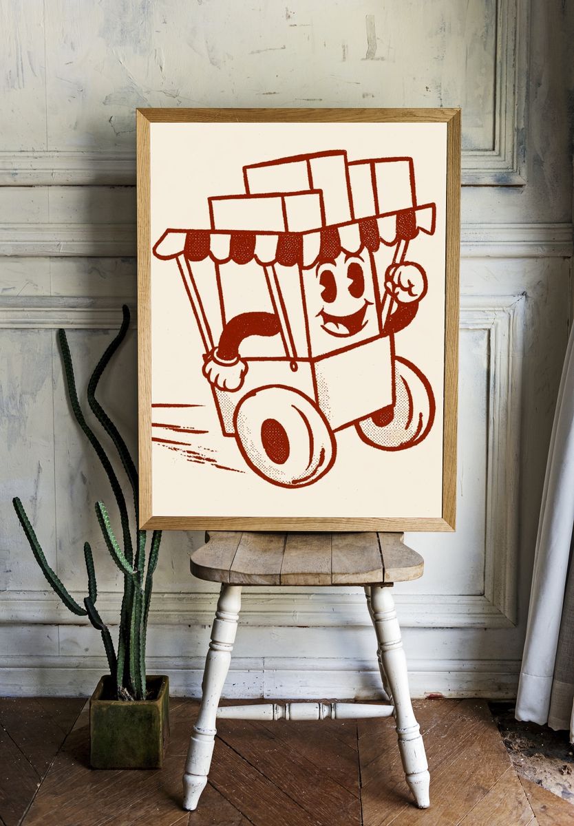 Cartoon Box Car Illustration Poster. room preview