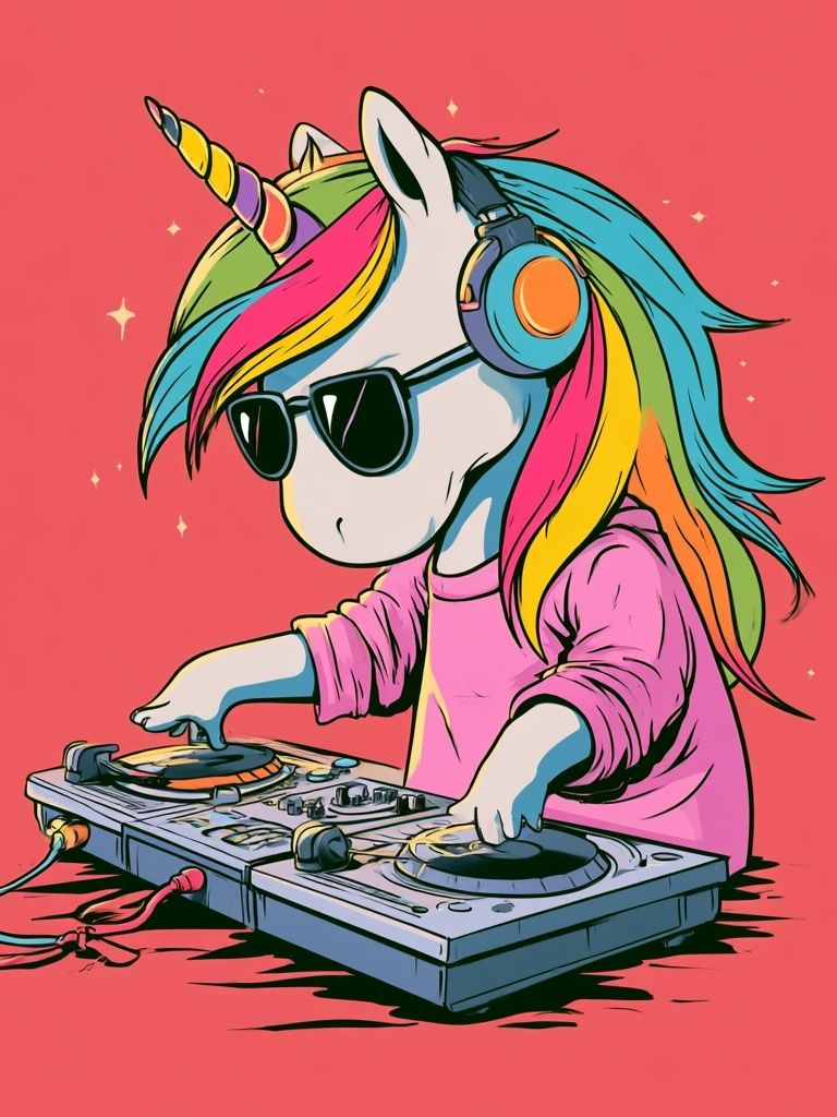 Unicorn DJ Illustration Poster. poster detail