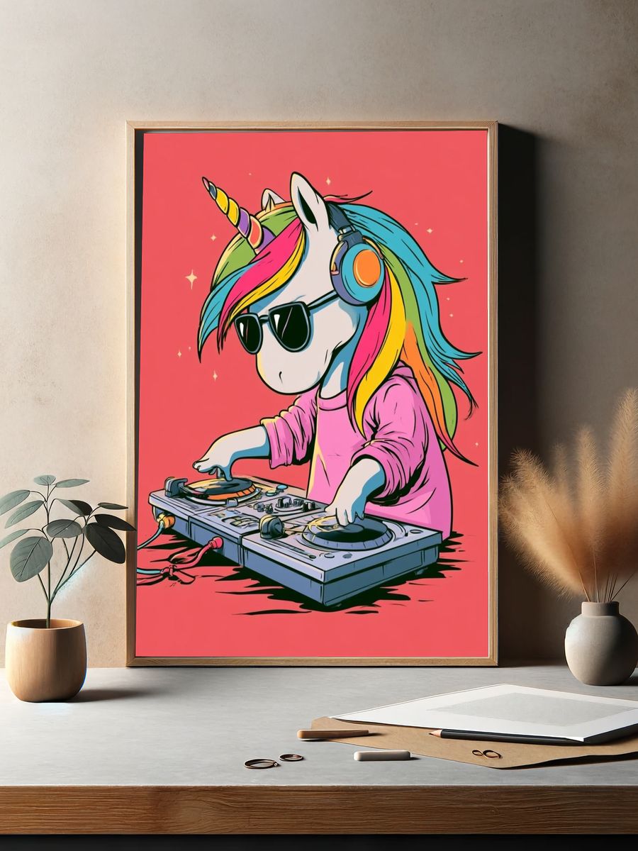 Unicorn DJ Illustration Poster. — room view 2