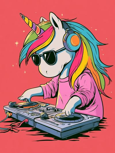Unicorn DJ Illustration Poster.