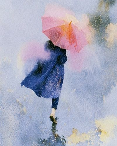Umbrella Walk in Rainwater Illustration Poster. poster