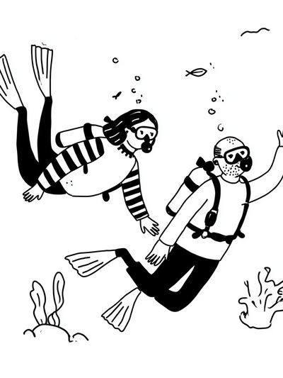Scuba Divers Line Art Poster.