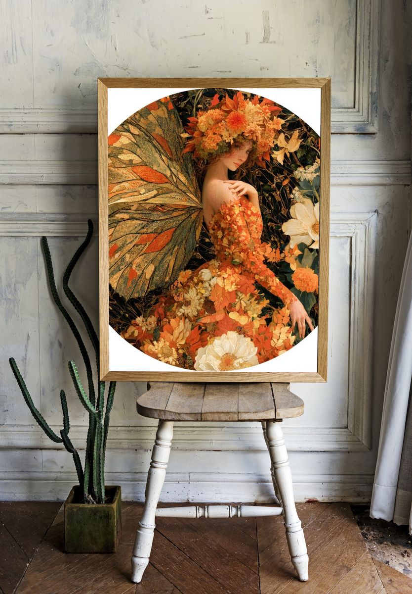 Floral Fairy Portrait Print. room preview