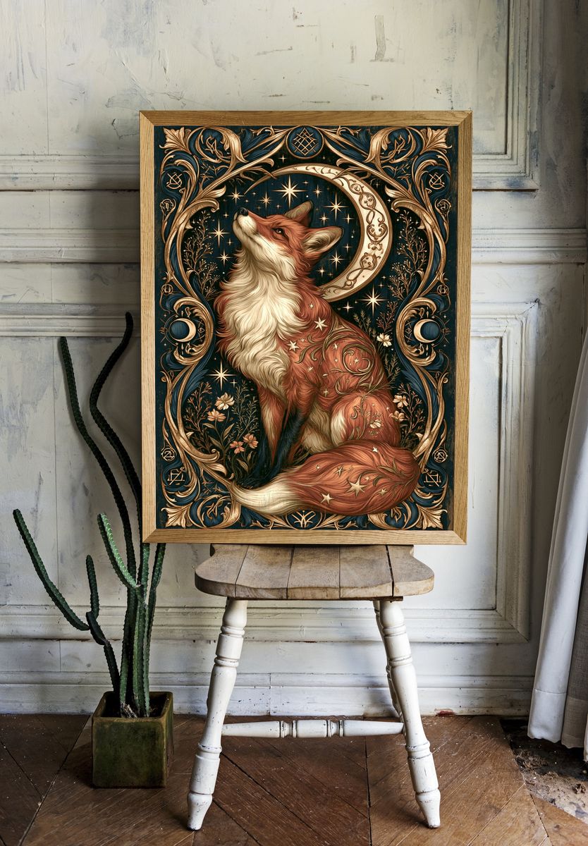 Celestial Fox Art Nouveau Poster. — room view 1