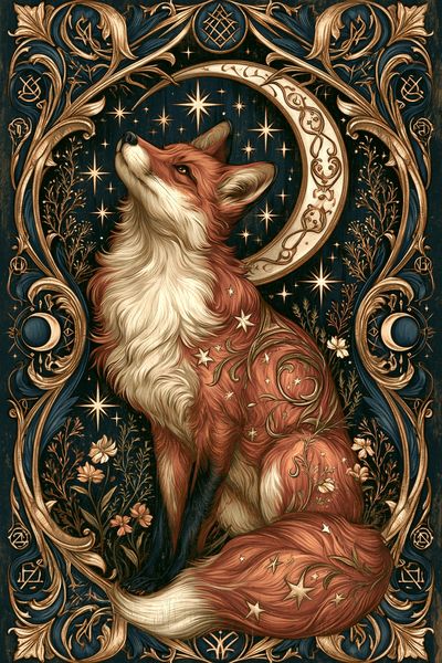 Celestial Fox Art Nouveau Poster.