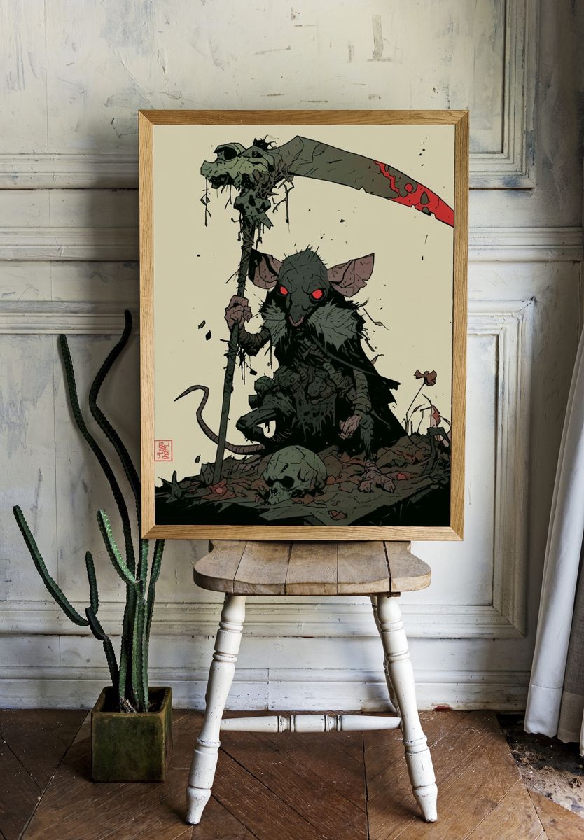 Grim Reaper Rat Illustration Poster. room preview