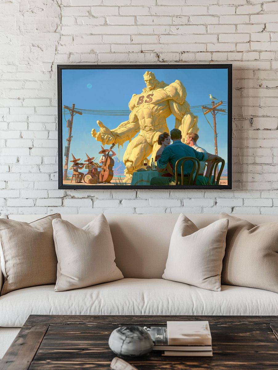 Surreal Giant Beachside Poster. room preview