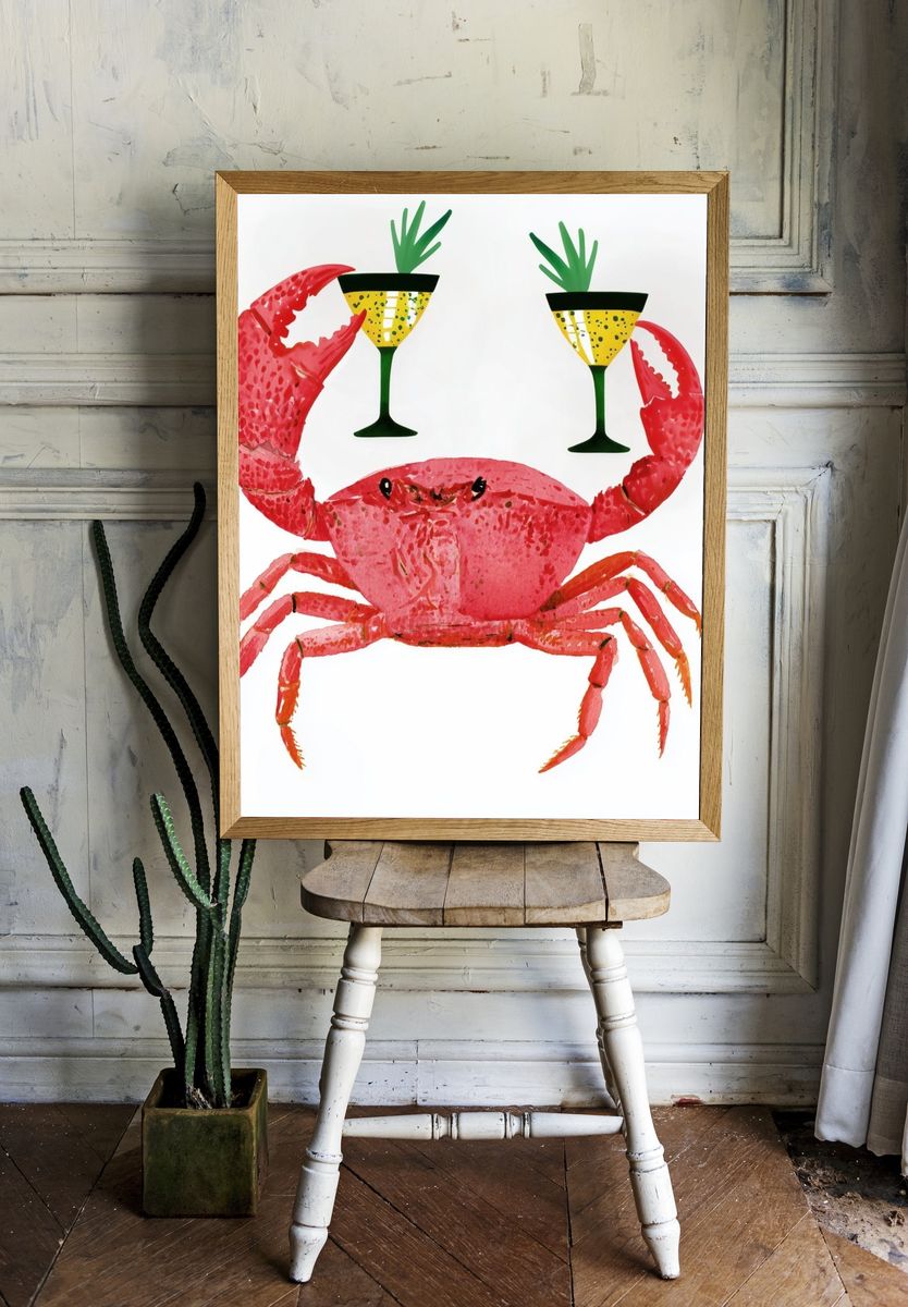 Party Crab Illustration Poster. room preview