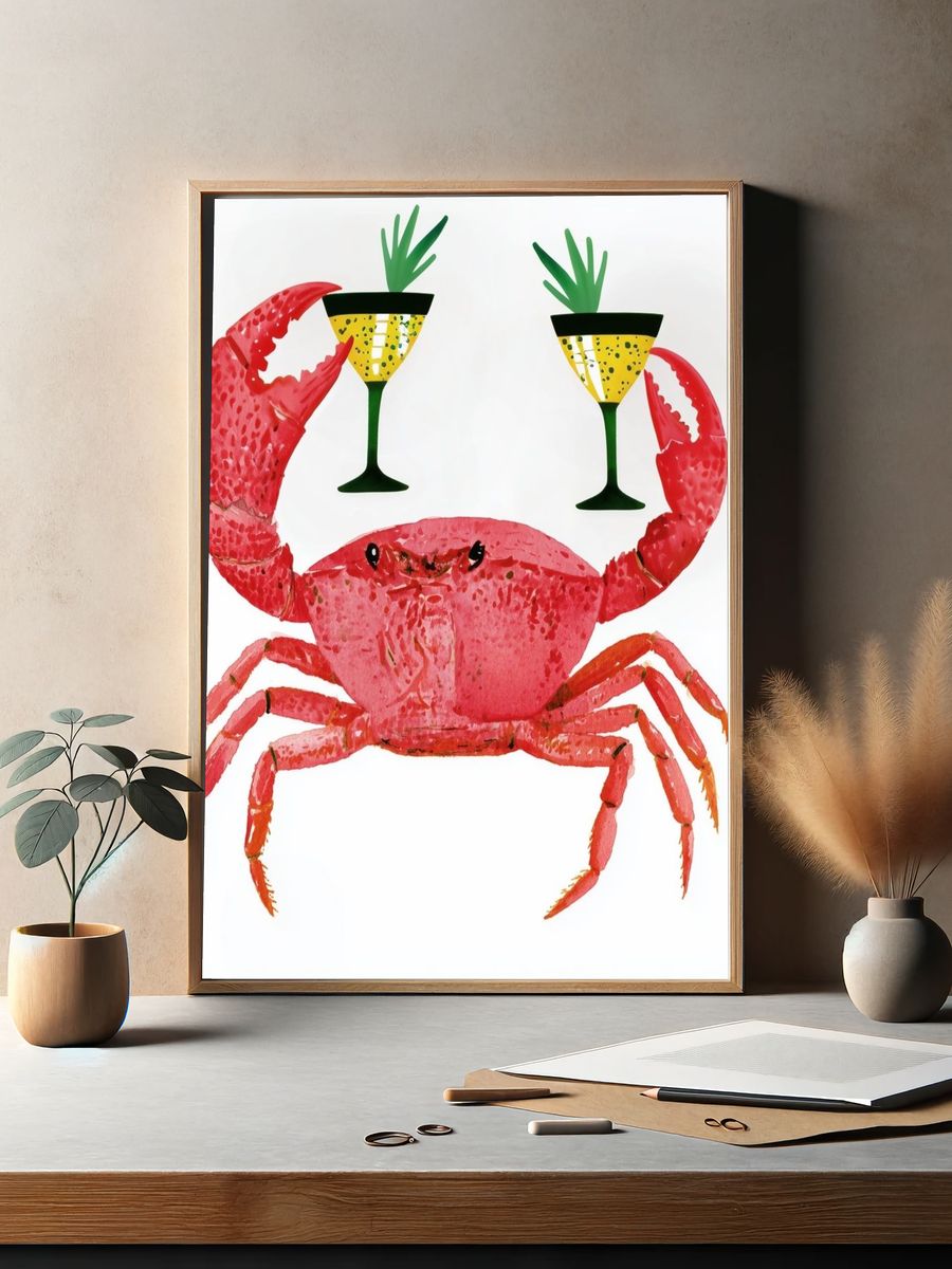 Party Crab Illustration Poster. — room view 2