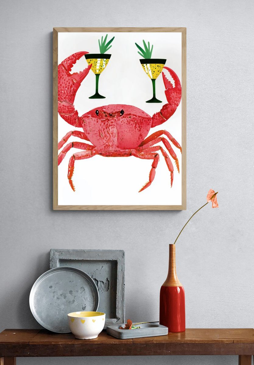 Party Crab Illustration Poster. — room view 3