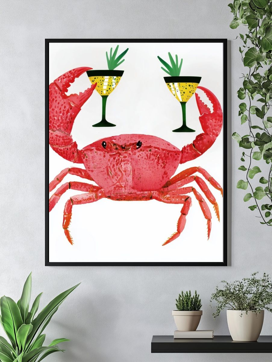 Party Crab Illustration Poster. — room view 4