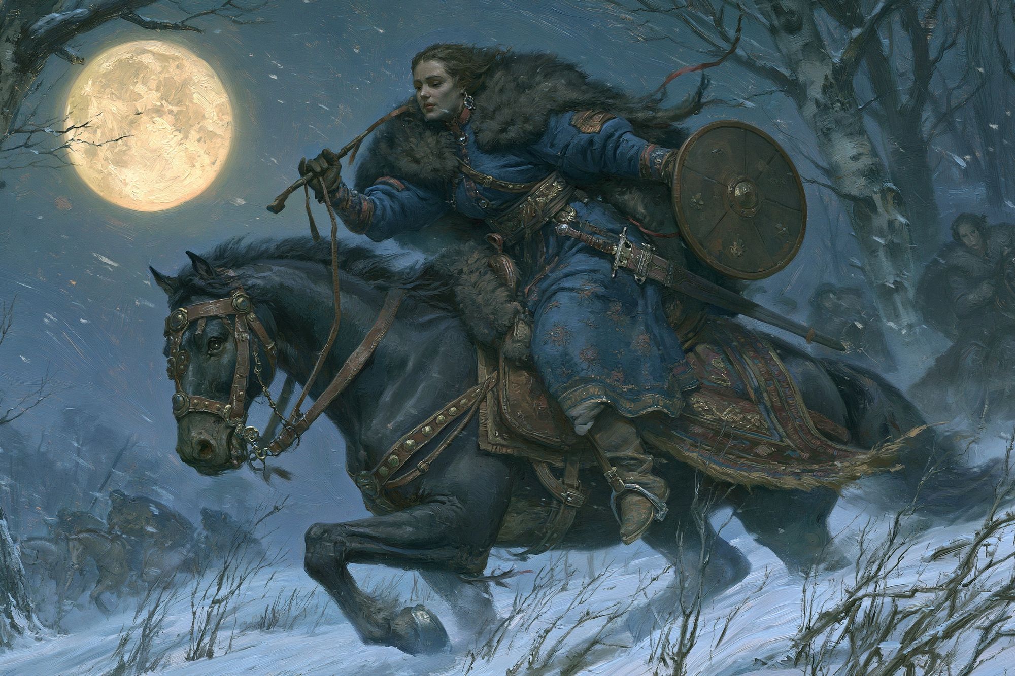 Moonlit Warrior on Horseback Print. poster — illustration art
