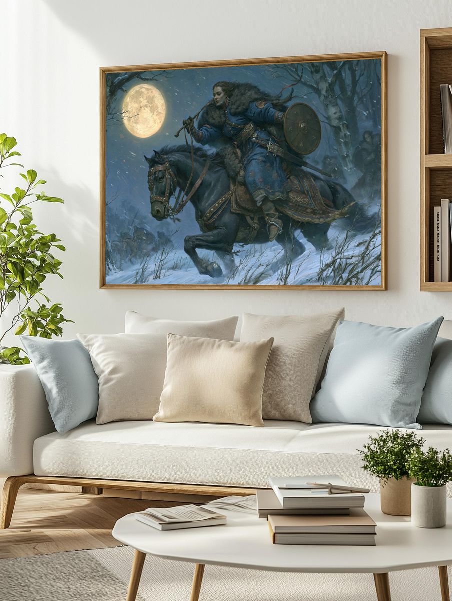 Moonlit Warrior on Horseback Print. — room view 2